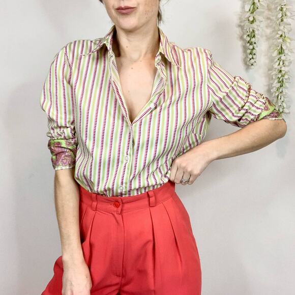 RARE ROBERT GRAHAM striped button down shirt paisley cuffs preppy coastal 2644 - Picture 16 of 16